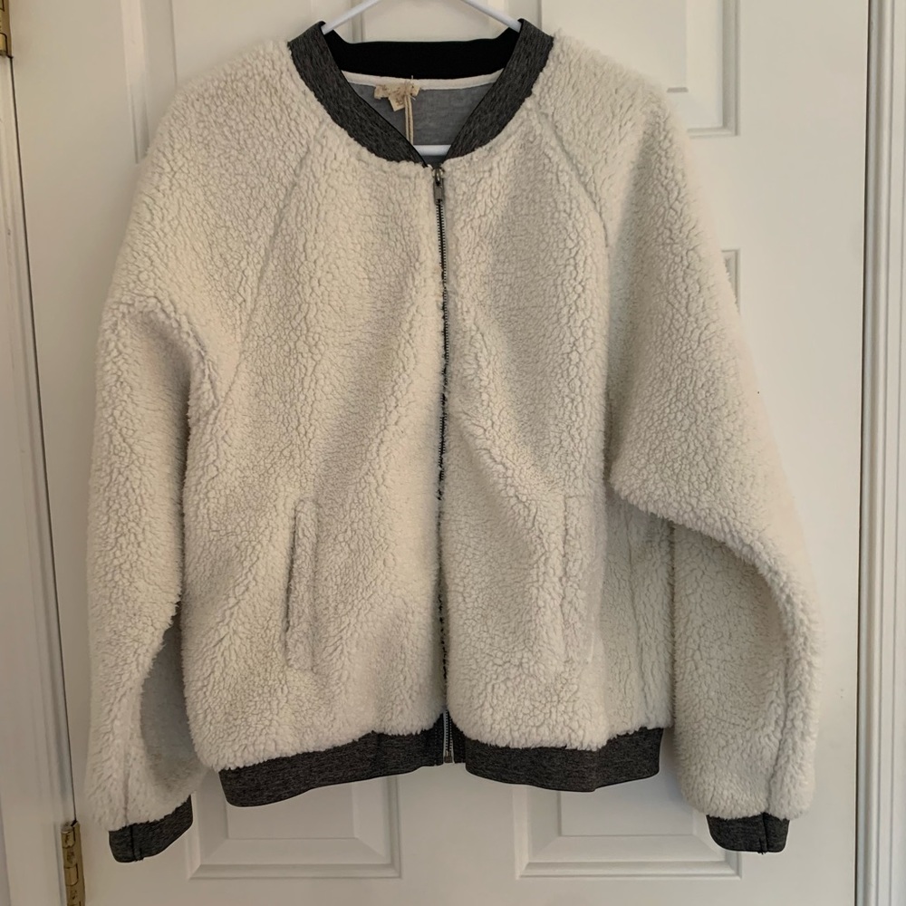Hem and Thread white furry zip up jacket